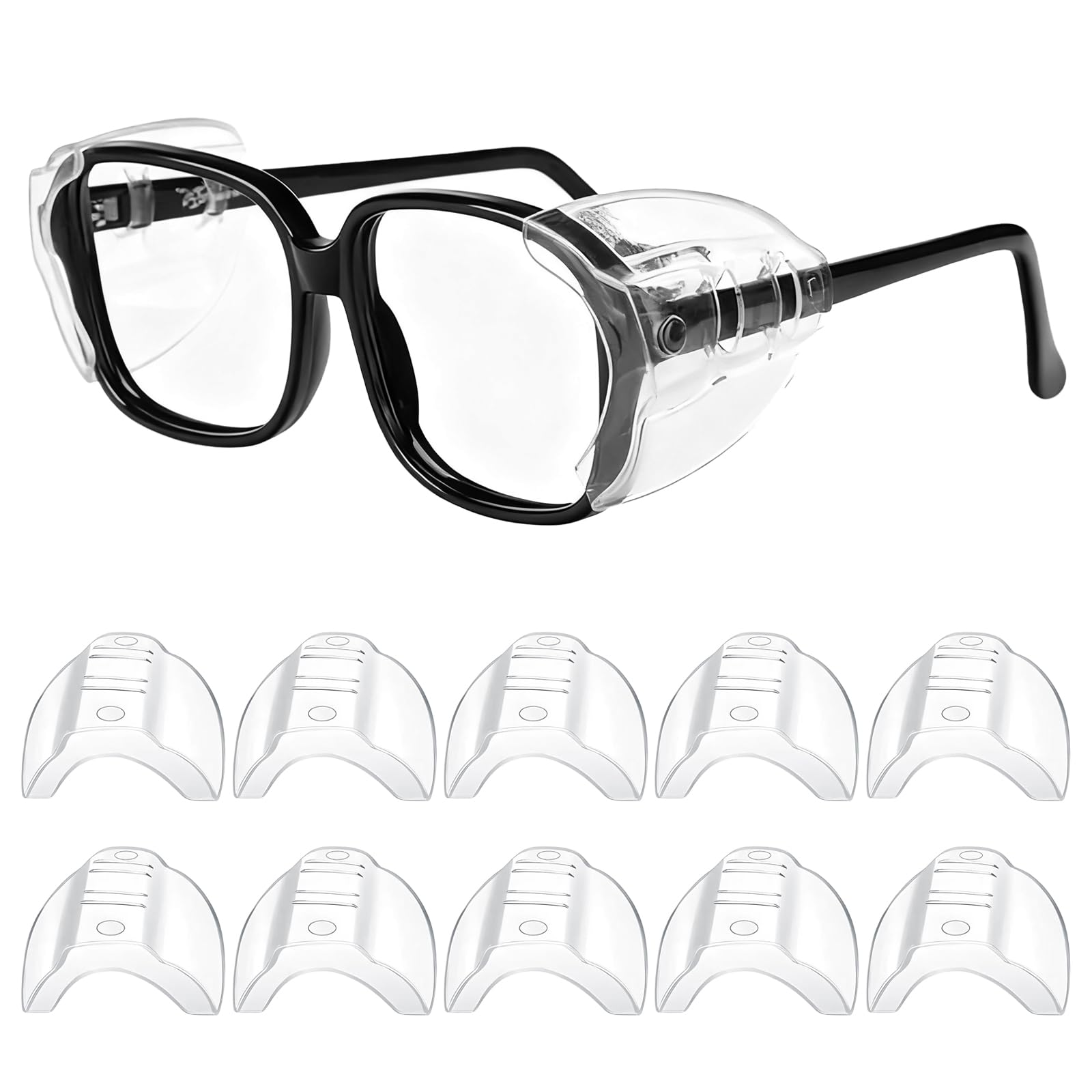 Meunhy Safety Glasses Side Shields, 5 Pairs Wing Shaped Glasses, Anti Slip and Flexible Clip on Glass, Universal Side Shields for Temples Less Than 12mm Wide (Transparent White)