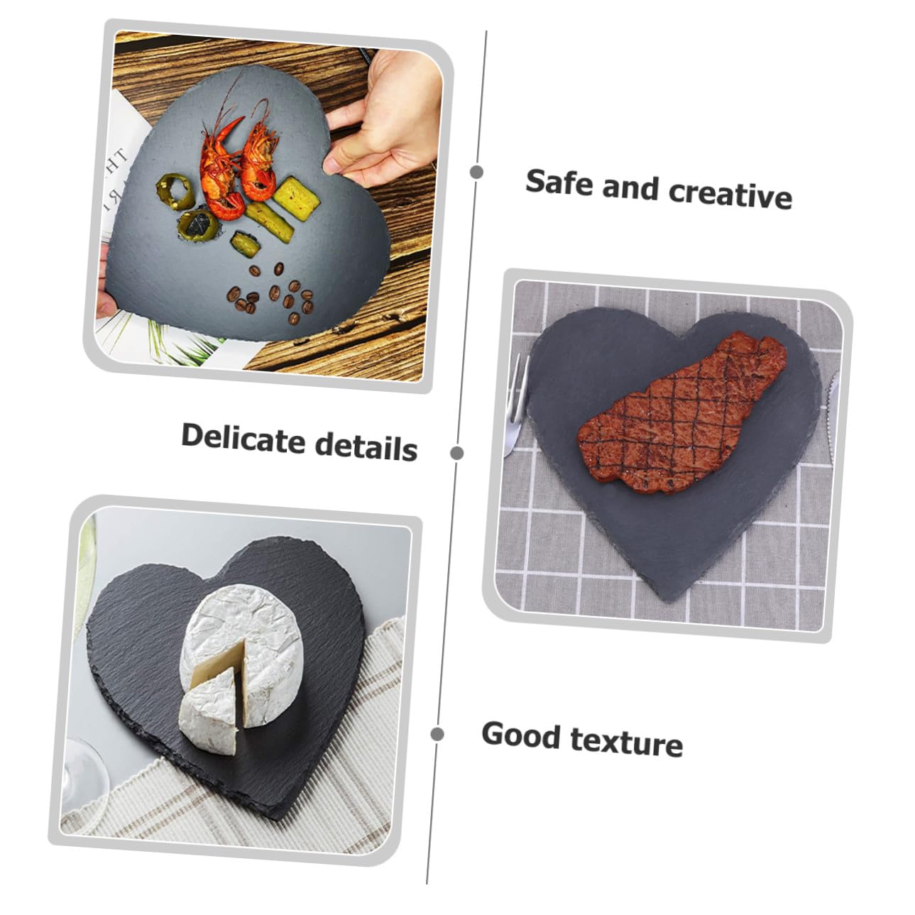 Artibetter Assiette Ardoise de Cœur 2 Pièces, Noire, 8 Pouces