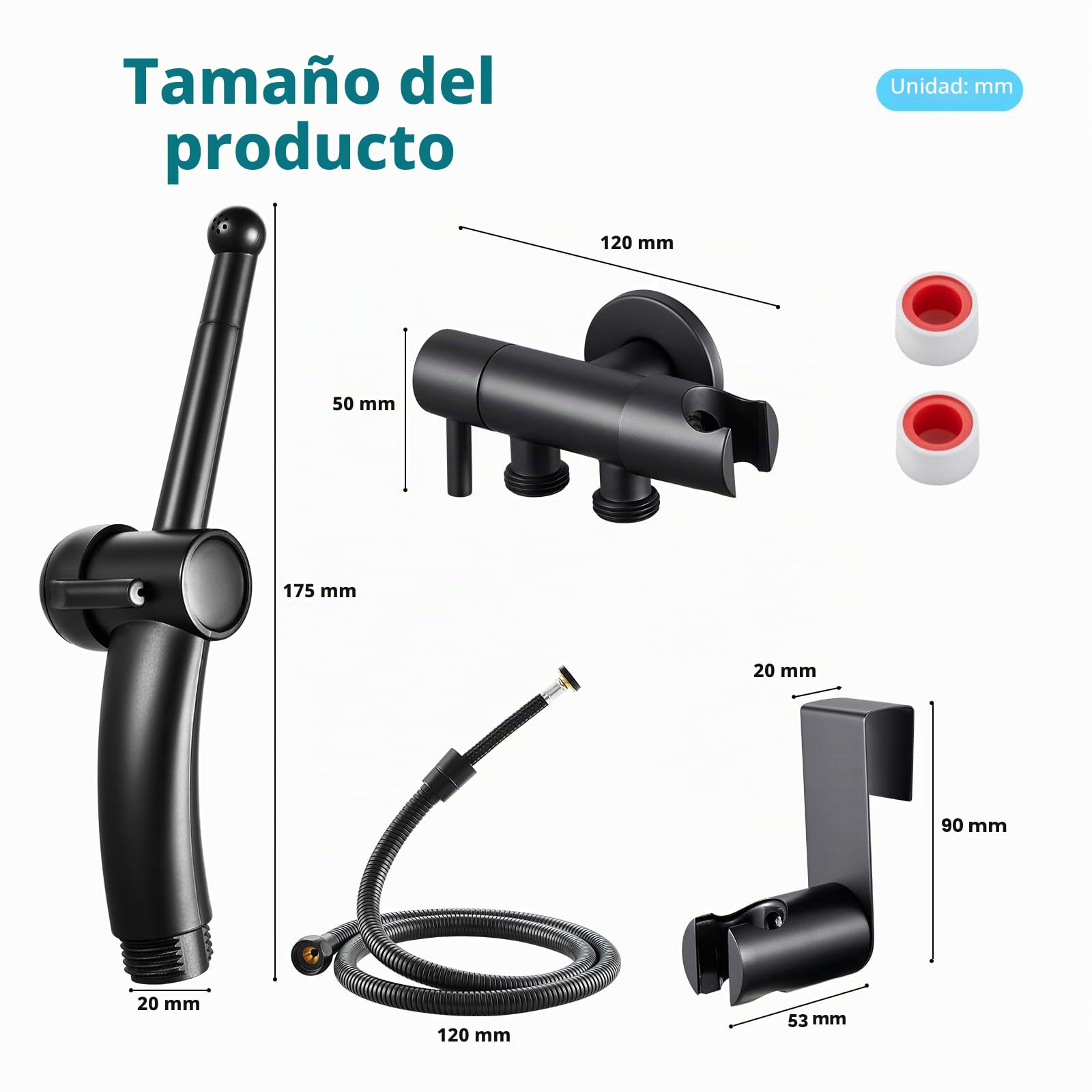 CREA Ducha Bidet para WC,Grifo Bidet Negro,Pulverizador Ducha Higiénica para Baño, Grifo para el váter con ducha de mano, Juego Ducha Higienica para WC de Mano, Negro Mate | Con ducha de mano con manguera flexible de 1,2 m y soporte, juego de ducha de bid
