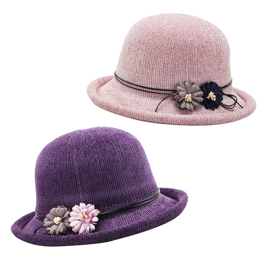 HunterBeeWinter Wool Knit Beanie Skull Hat 1920S Cloche Knitted Bucket Cap for Women Ladies Autumn Fall