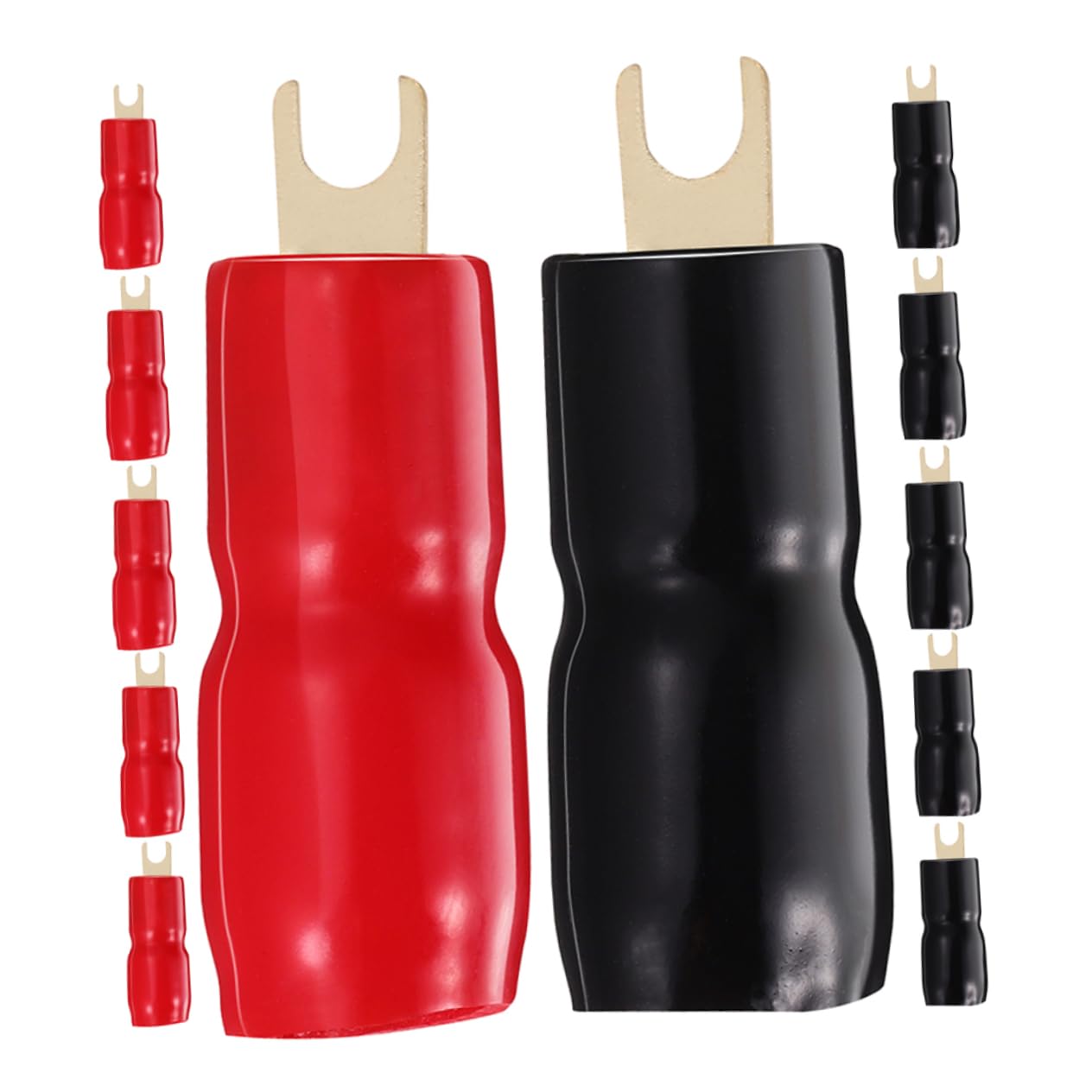 Cabilock 6pairs Fork Terminals Red Black Brass Wire Connectors for Car Audio Systems Speaker Installations Theater Setups Compatibility Enhanced Conductivity Easy Installation