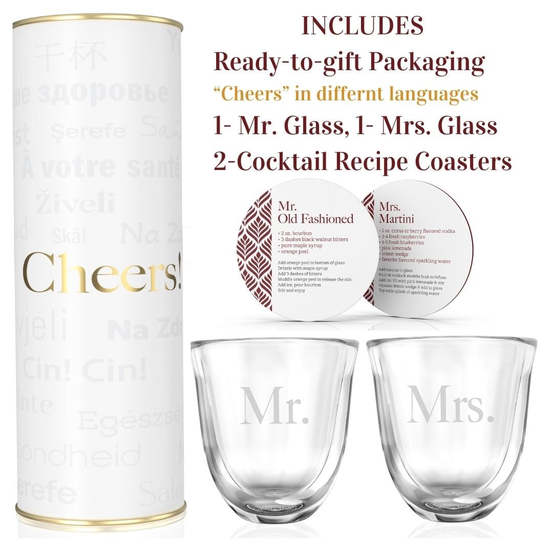 Mr and Mrs - Juego de copas de vino de whisky, regalos únicos de boda para novia, novio, compromiso, aniversario, recién casados, parejas, marido, esposa, taza para bebidas frías y calientes