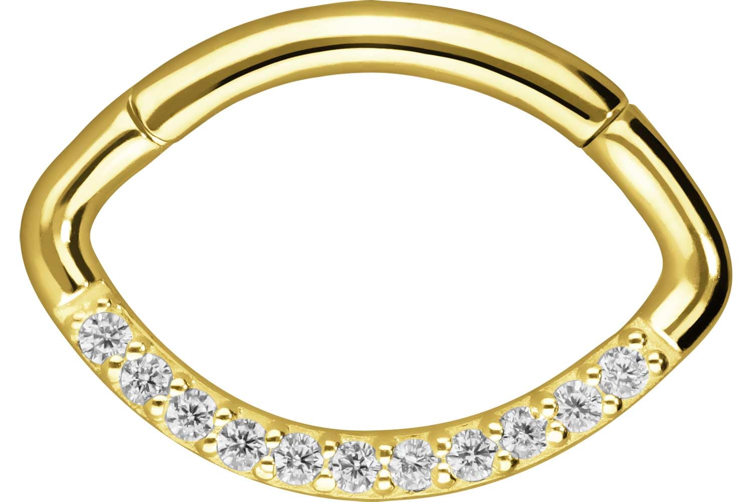 PIERCINGLINE 18 Karat Gold Piercing für Nase Septum Ohr Helix oder Tragus Segmentring Clicker OVAL + EINGEFASSTE KRISTALLE Gelbgold