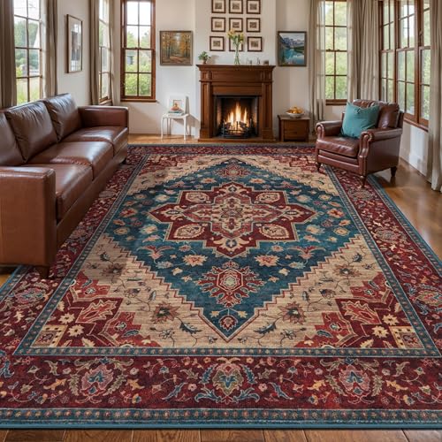 Image of Tangsoo 8x10 Washable Area Rugs for Living Room, Vintage Non Slip Large Rug