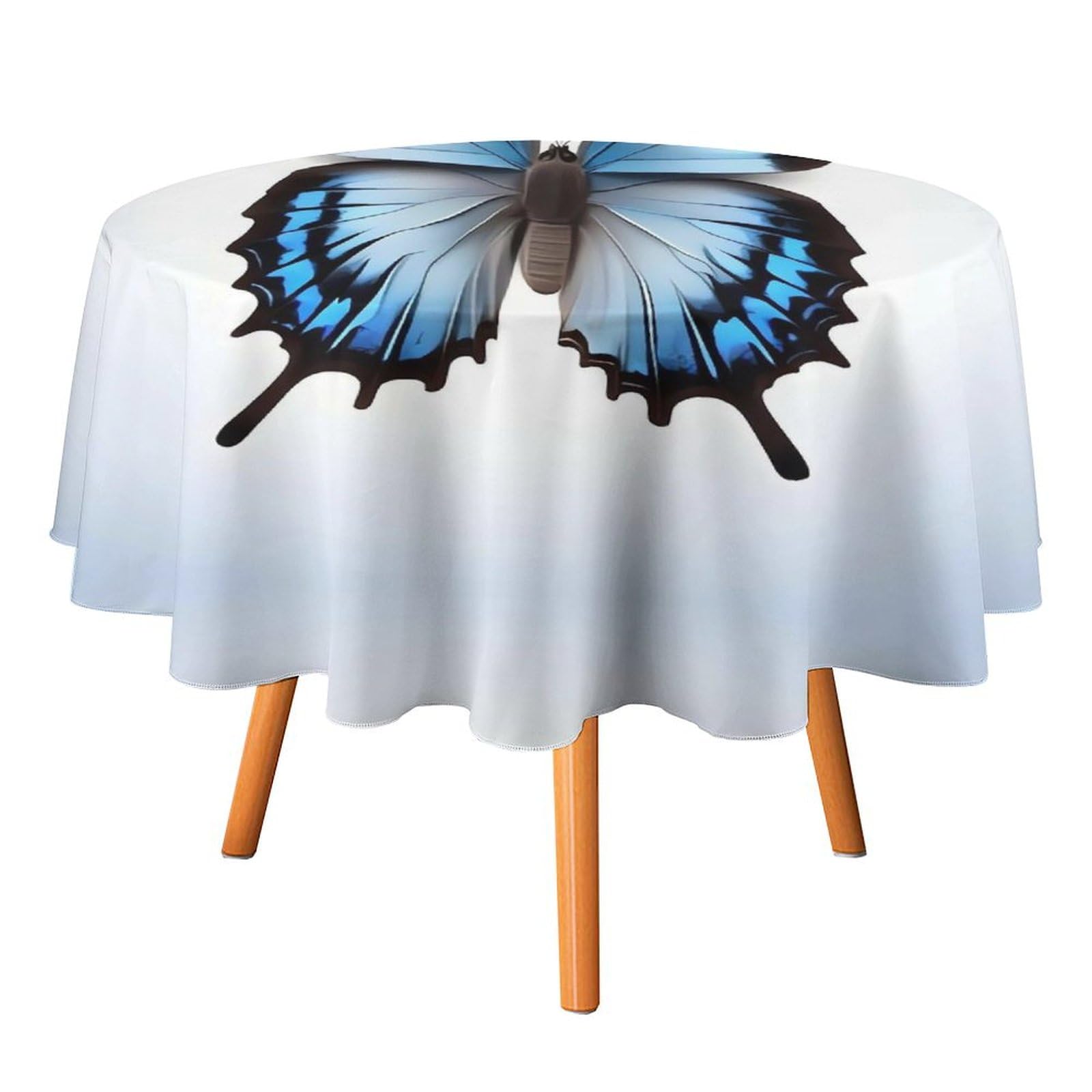 Nappe ronde papillon bleu 178cm en polyester lavable