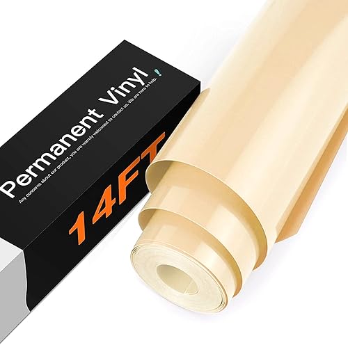 HTVRONT - Vinilo crema permanente, para Cricut - Rollo de vinilo adhesivo crema de 12 pulgadas x 14 pies para Cricut, Silueta, cortadores de
