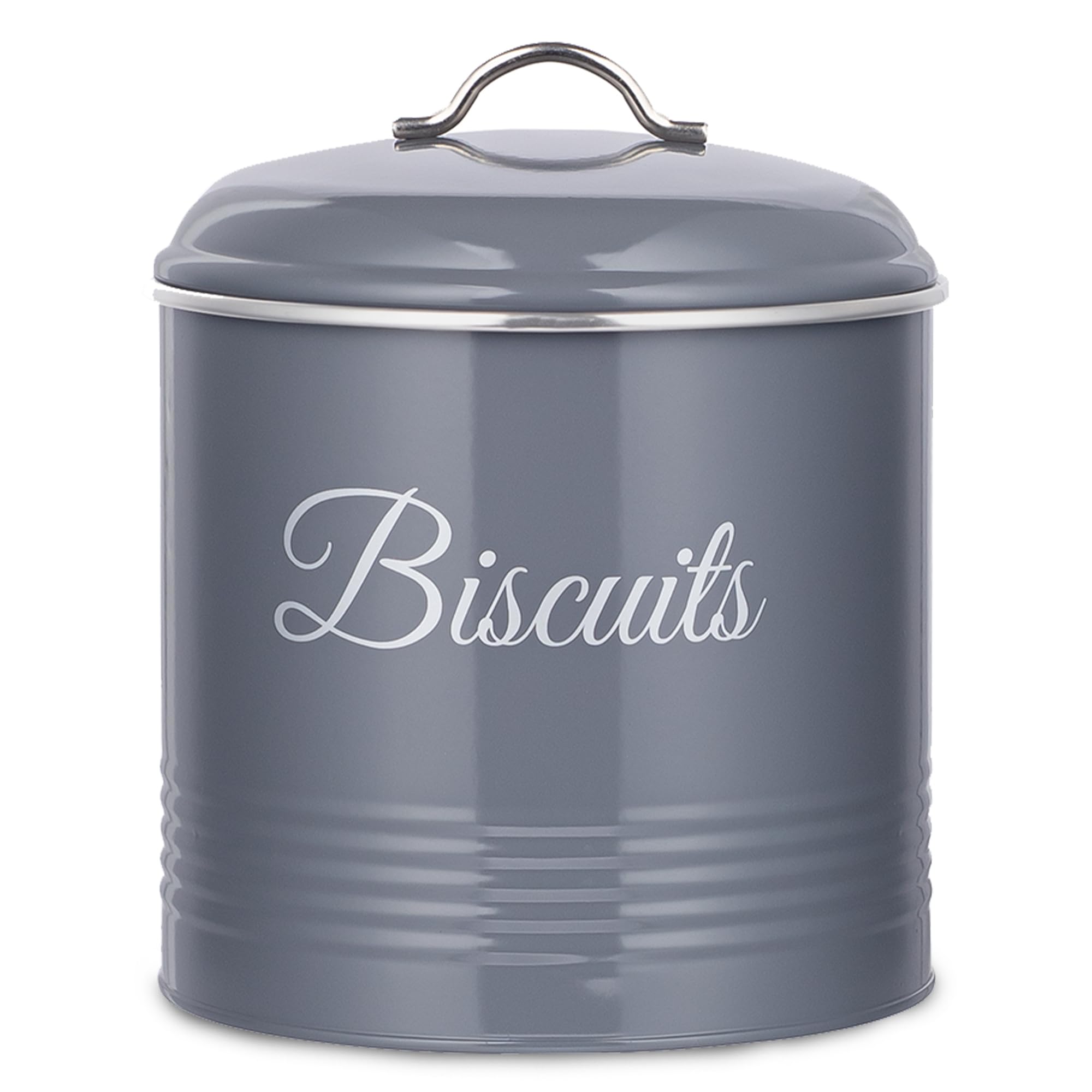 Innoteck Biscuit Tin - Airtight Metal Cookie Tin with Lid, Versatile Biscuit Storage Jar with 5.3L Capacity, Rust Resistant Cookie Jar with Labelled Design for Storing Snacks & Kitchen Use, Grey