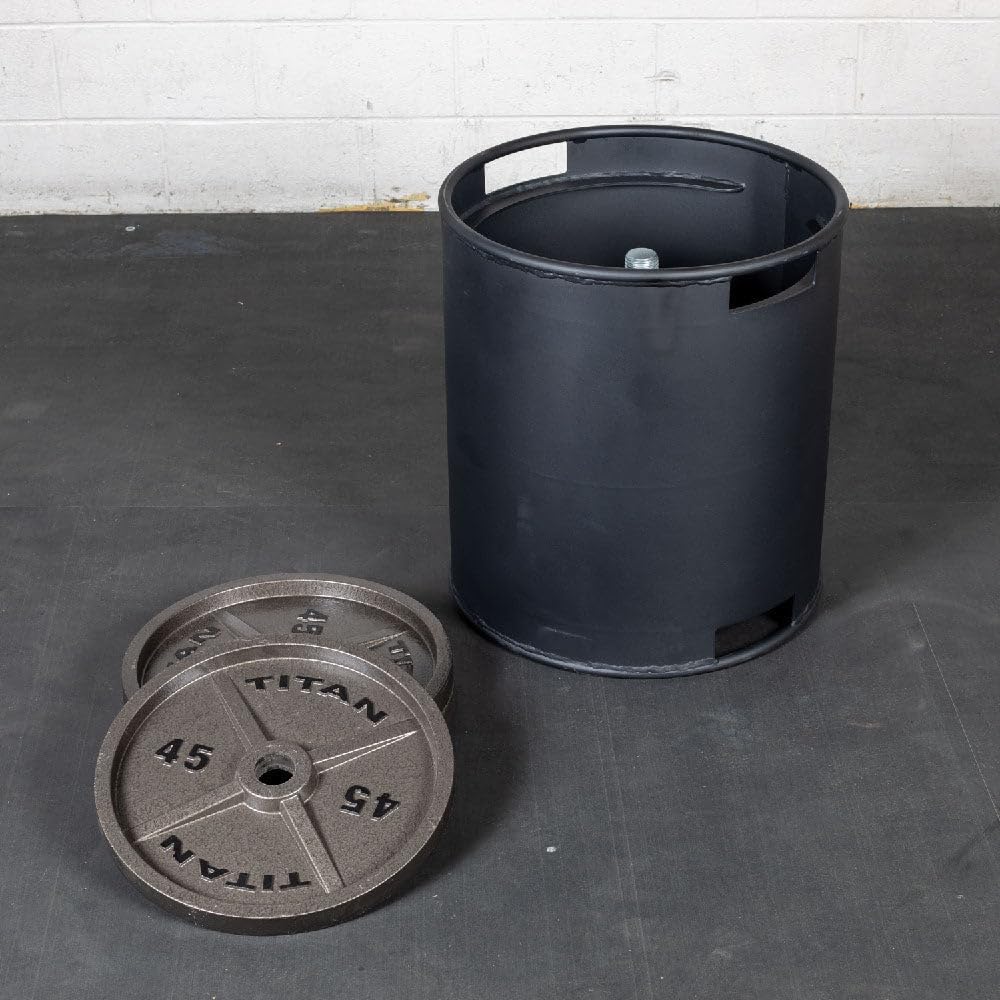 Titan Fitness Loadable Keg Strongman Carry, Strongman Event Training, HD Steel Carrying, Load Cast Iron or Bumper Plates, 136 LB Empty Weight, Front Carry