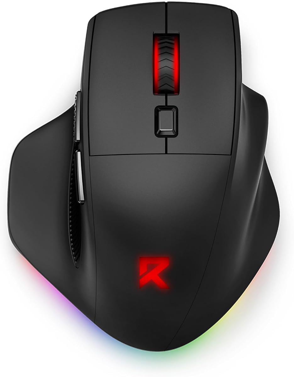 Large Wireless Gaming Mouse for Big Hands, Tri-Modes 2.4G/Bluetooth/Wired Rechargeable Ergo RGB Mouse with 2 Side Buttons, 6 Backlit Modes, Programmable Macro Gamer Mouse