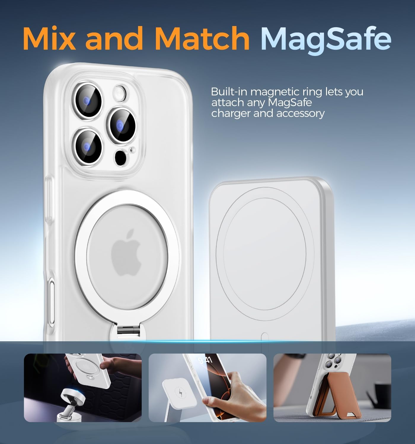 MAGIC JOHN for iPhone 16 Pro Case, with Magnetic Sturdy Kickstand [Military Drop Protection] [Compatible with MagSafe] Shockproof Translucent for iPhone 16 Pro Case 6.3 Inch, Translucent White - Image 7