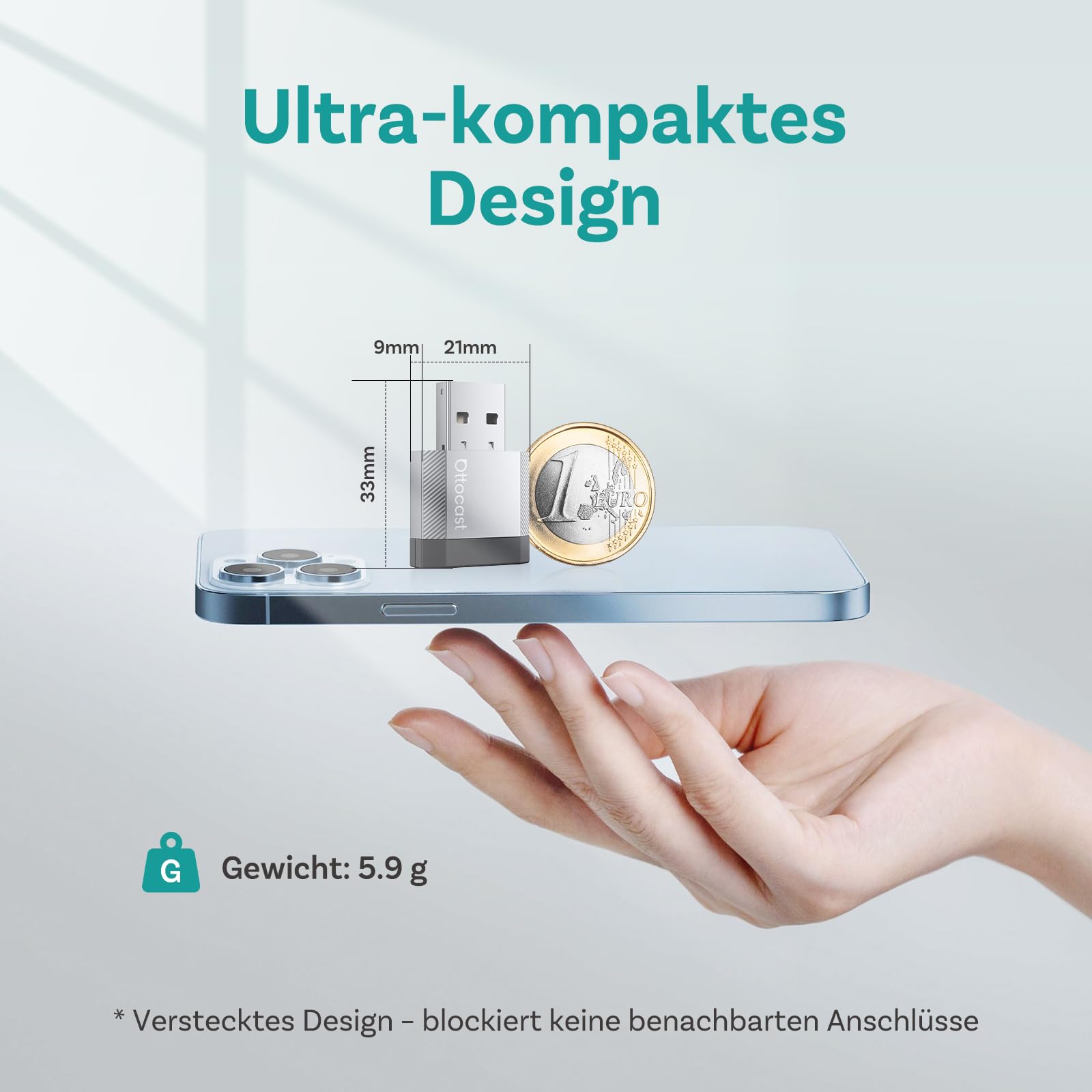 OTTOCAST Mini Nova, 2026 Verbesserter 2-in-1 Wireless CarPlay Android Auto Adapter für iOS- und Android Smartphones, stabile Verbindung ohne Verzögerung, automatische Verbindung, ultrakompaktes Design