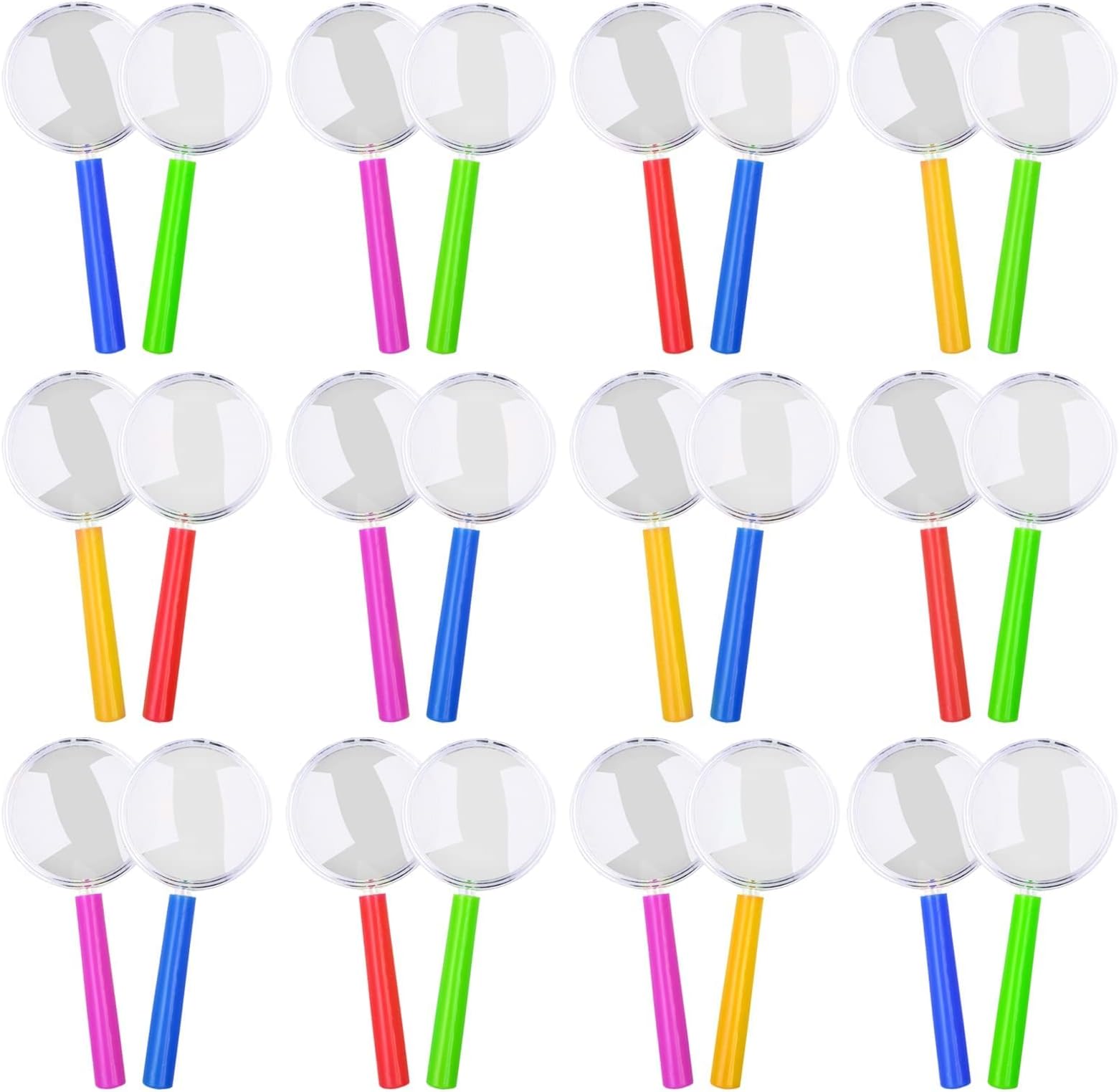 Magnifying Glasses with Colorful Handle, 24 PCS Kids' Portable Handheld Magnifier Magnifier Toy, Party Bags Fillers for Kids for Reading Exploring Hobbies and Observation(Random Color)