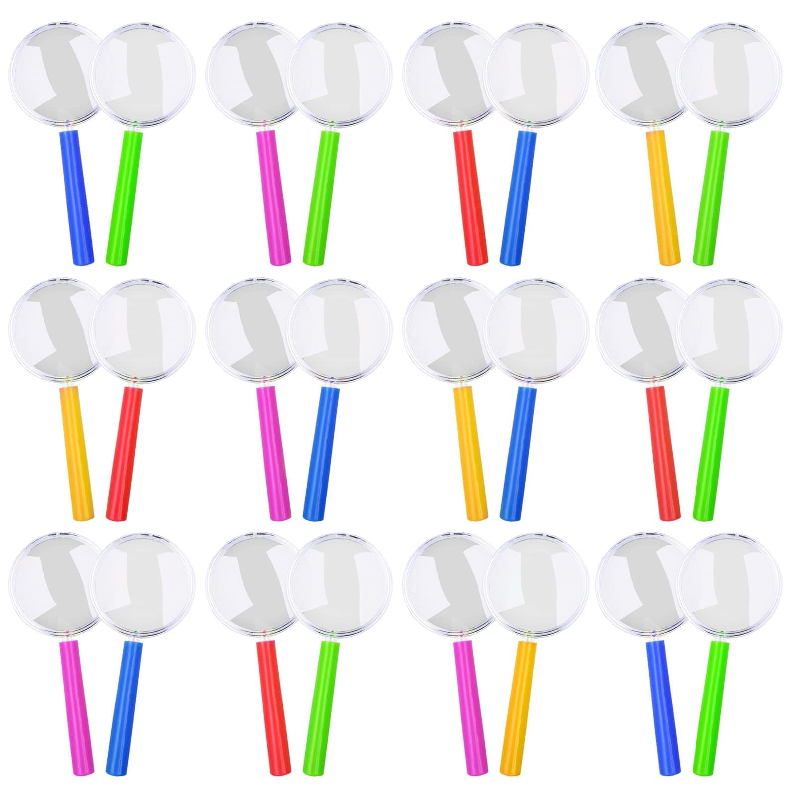 MAKINGTEC Magnifying Glasses with Colorful Handle, 24 PCS Kids' Portable Handheld Magnifier Magnifier Toy, Party Bags Fillers for Kids for Reading Exploring Hobbies and Observation（Random Color）