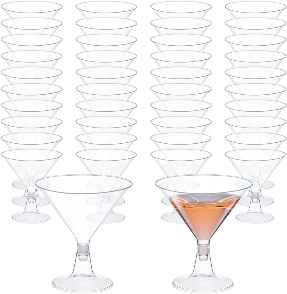 UNICRAFTALE 100 Sets Plastic Martini Glasses 5 oz Cocktail Glasses Mini Martini Cups Detachable Base Stem Clear Shatterproof Cups for Wedding Party Wine Ice Cream Fruit