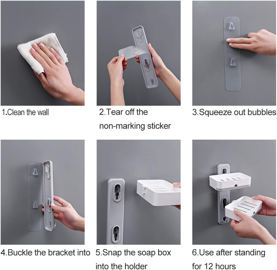 Soap Dish for Shower with Hook, Double Layer Adhesive Soap Dish Holder with Drain Tray, Strong Soap Holder for Bathroom and Kitchen Sink Sprong Holder