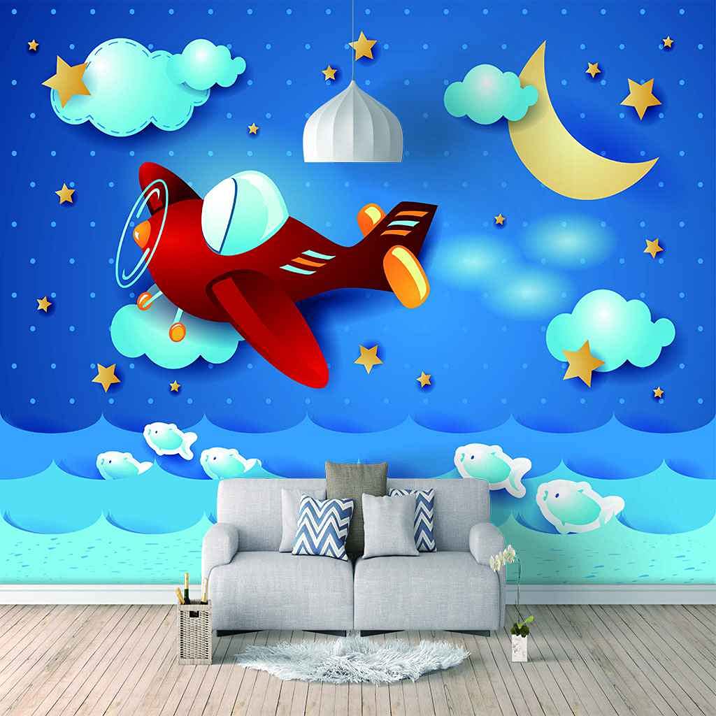 Papier peint toile 3D avion rouge décoration murale poster salon 200x140