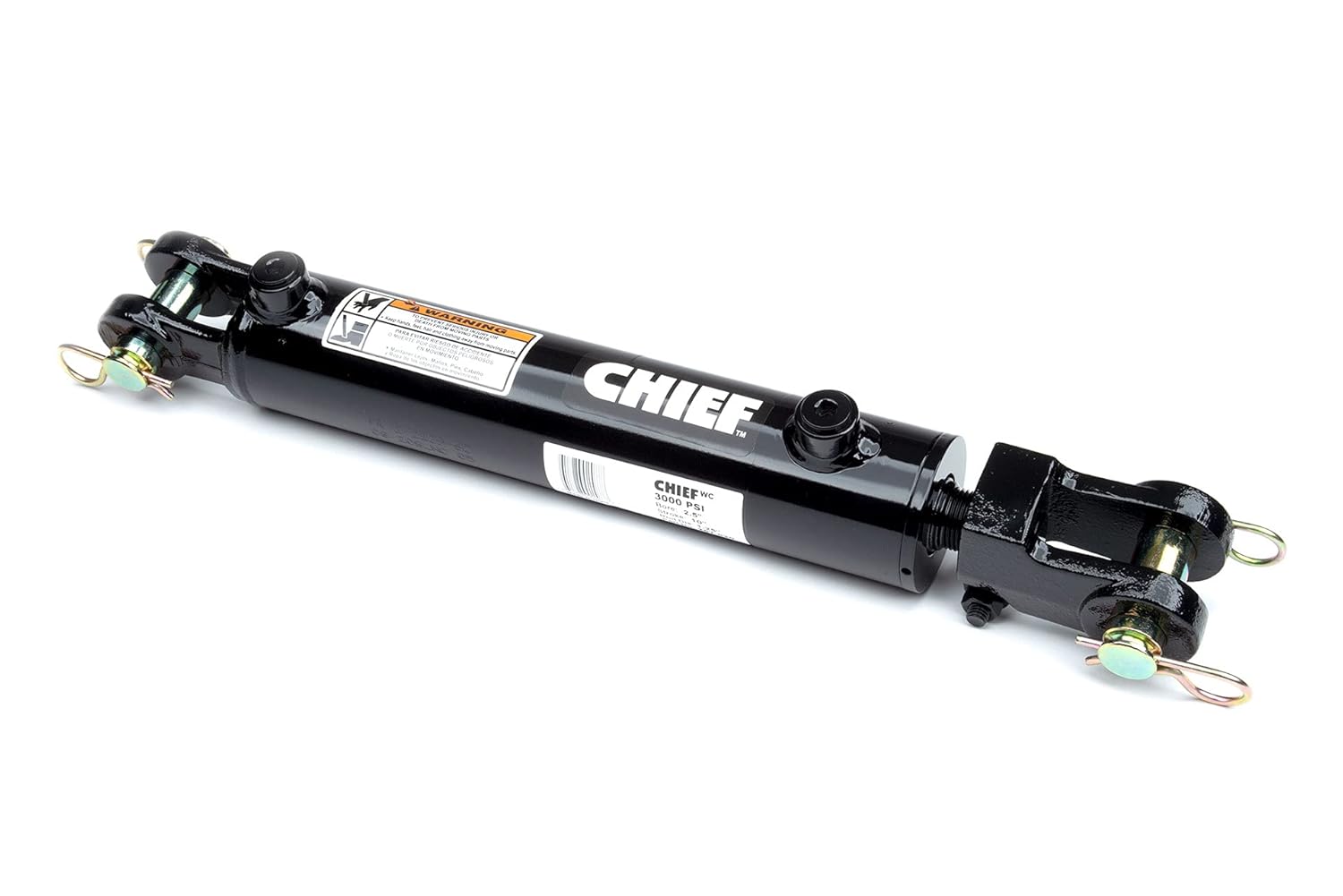 Chief WC Hydraulic Welded Cylinder - 3 Bore x 10 Stroke Double Acting Hydraulic Cylinder - 3000 PSI - 1.5” Rod Diameter - 1” Pin, SAE #8 Port - Extended Length: 30.25” - Universal Hydraulic Cylinder