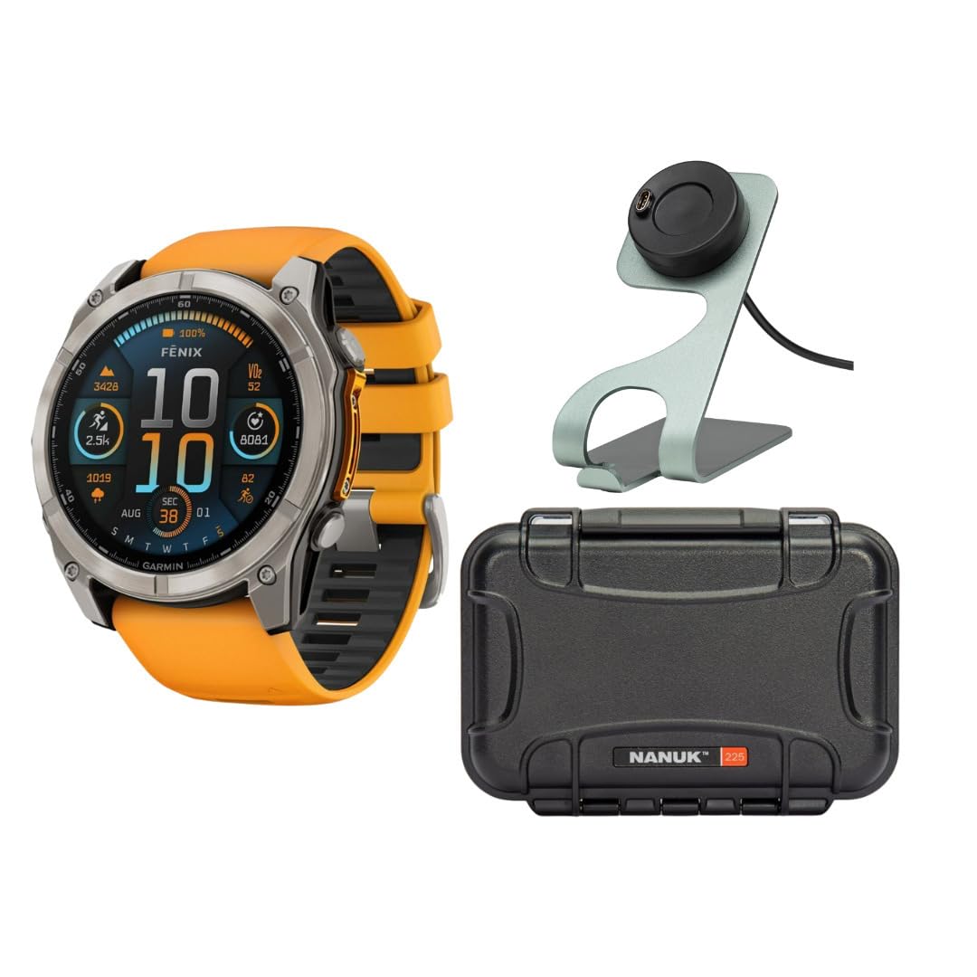 Garmin Fenix 8 Sapphire 47mm GPS Smartwatch Spark Orange and Graphite Bundle with Waterproof Hard Case and Portable