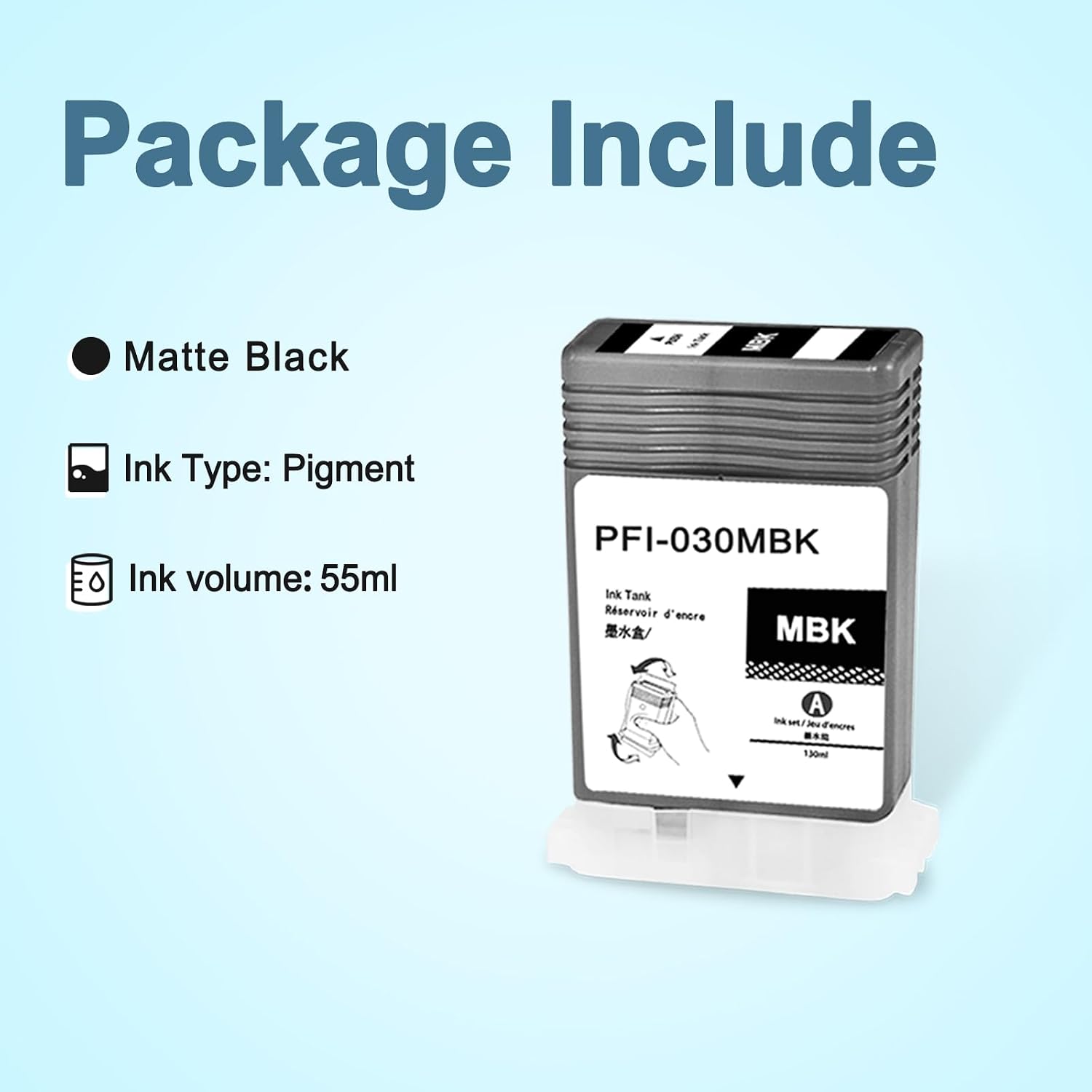 PFI-030 Ink Cartridge 55ml PFI-030MBK Matte Black Ink Tank Compatible with Canon imagePROGRAF TA-20 TA-30 Printer 1-Pack