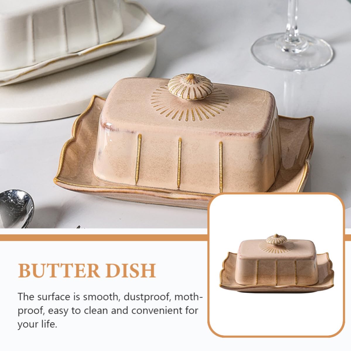 Healeved Plateau à Beurre Réduisant Odeurs Réfrigérateur avec Couvercle Khaki en Céramique Accessoire la Cuisine Polyvalent pour Hôtels et Restaurants