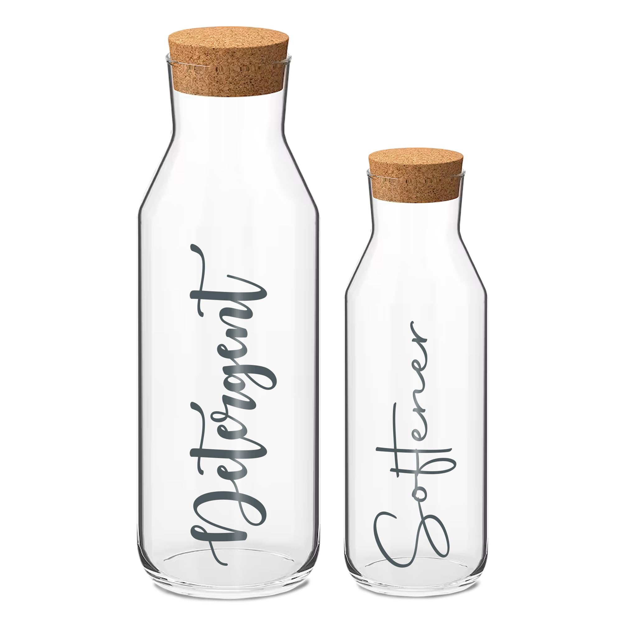 Print Maniacs CORKED GLASS JAR 500ml or 1 Litre Storage Bottle Reuseable Jar Laundry Mrs Hinch Storage Jar (Grey, 1 x Litre x 1 x 500ml)