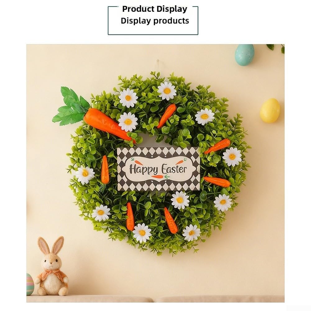 Ghirlanda pasquale con margherita e carota design morbido PVC primavera ghirlanda per porta d'ingresso casa parete tavolo decorazione leggera appeso ornamento verde 38 x 7 x 38 cm