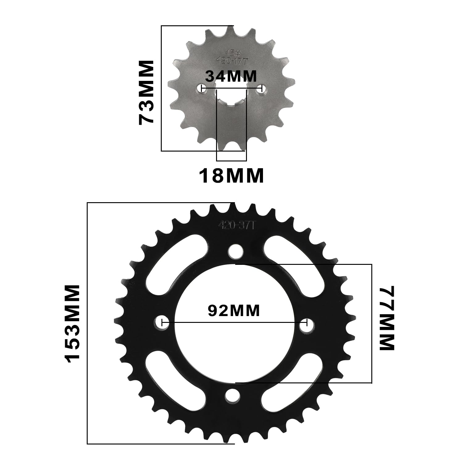 Juego de cadena 420, piñón de transmisión trasera de 37 dientes de 76 mm, herramienta de ruptura de cadena de 17 mm para bicicleta de bolsillo, Pit Bike ATV Quad de 49 cc, 50 cc-125 cc