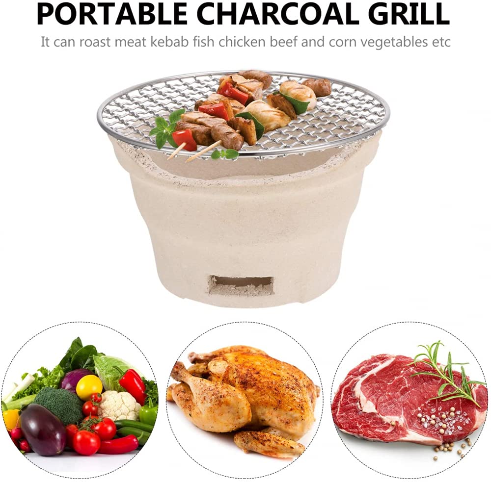Griglia per Barbecue a Carbone Ceramica Griglia per Barbecue Coreana Griglia da Tavolo Portatile in Rete in Acciaio Inossidabile per Campeggio Famiglia all'aperto-19 * 19 * 12.5cm