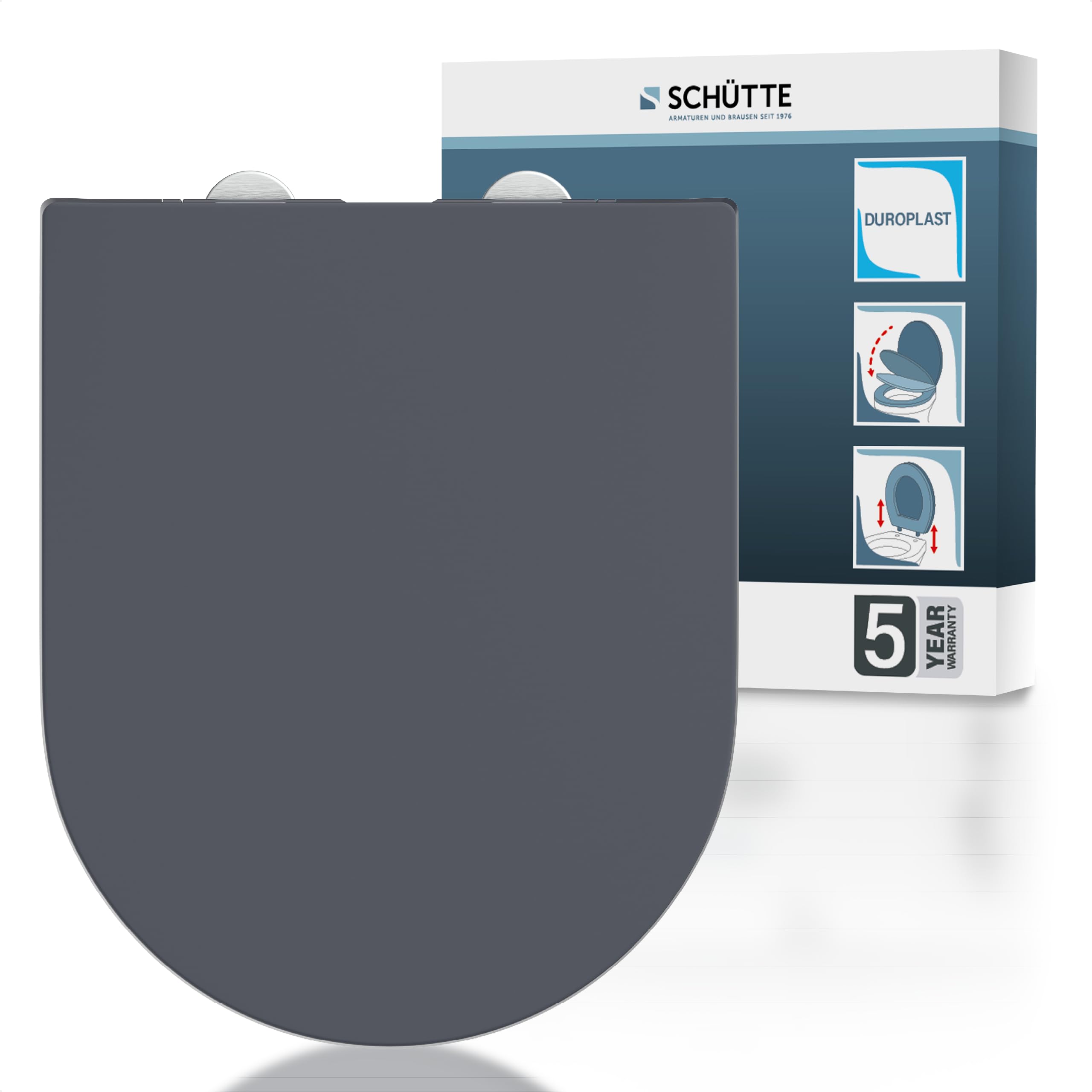 Sedile WC a forma di D con abbassamento automatico | Coperchio rimovibile in Duroplast infrangibile | Montaggio innovativo fai da te con cuscinetti adesivi | Coperchio WC e occhiali portata fino a 200