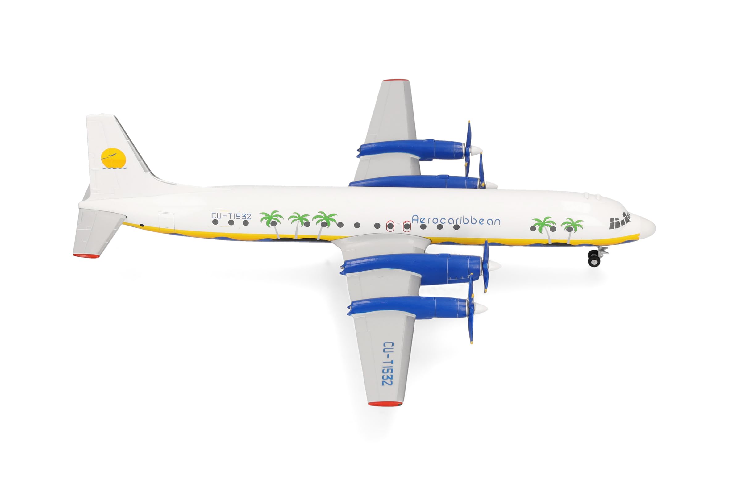 Herpa airplane model Caribbean Ilyushin IL-18 on a scale of 1:200, metal miniature with pedastal, model building, collectors edition