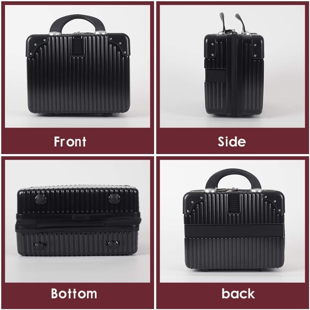 Image of Portable Hard Shell Cosmetic Bag Travel Case, Small Travel Hand Luggage with Elastic Band, Mini Abs Carrying Makeup Case Suitcase (B-Black)