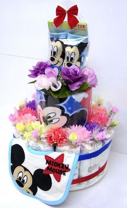 Amazon 直送ギフト対応可 ご出産お祝い おむつケーキ 映え 可愛い ２段おむつケーキ ディズニーr 男の子用 ミッキー おむつ３０枚使用の 豪華版 パンパースs 30枚 おむつケーキ ベビー マタニティ 通販