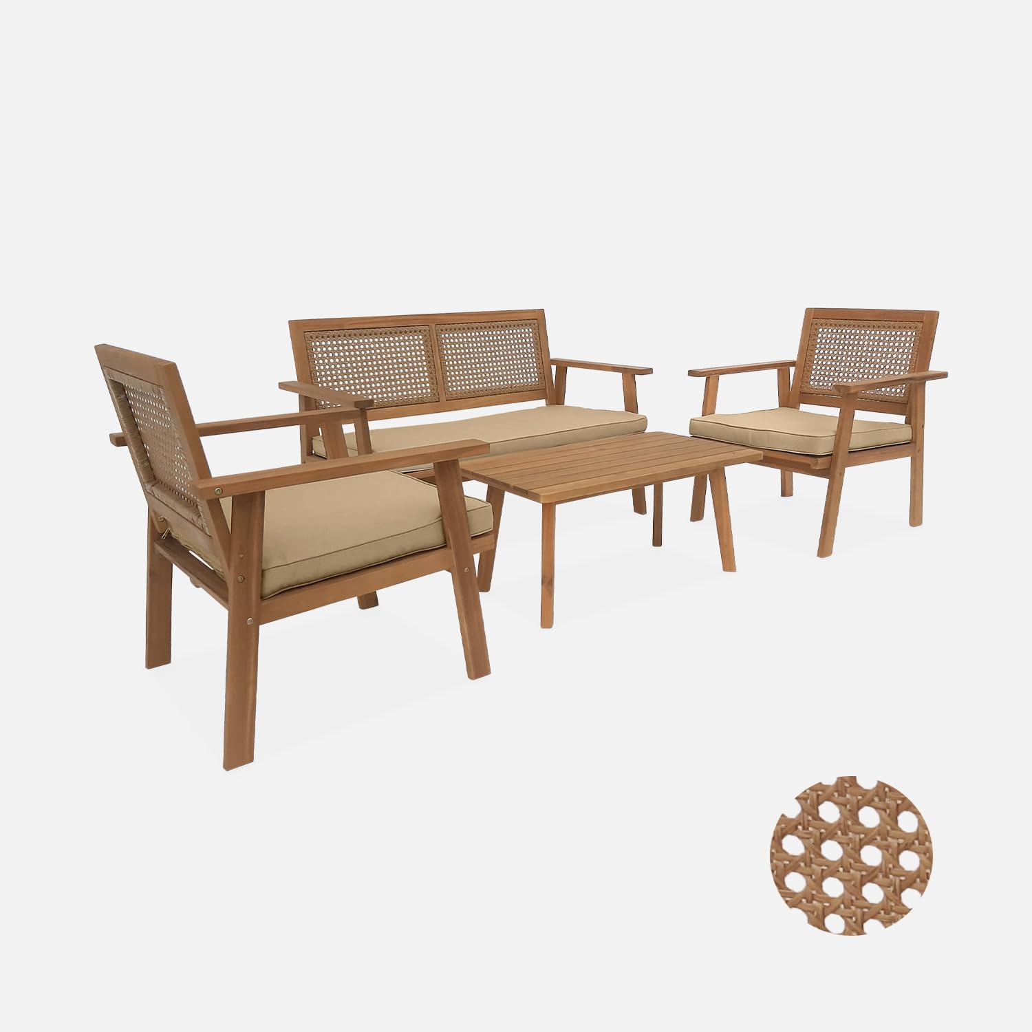 Alice's Garden - Salon de Jardin. Bohémia. cannage Rond. canapé 2 Places. 2 fauteuils. 1 Table Basse 117x64x74 cm