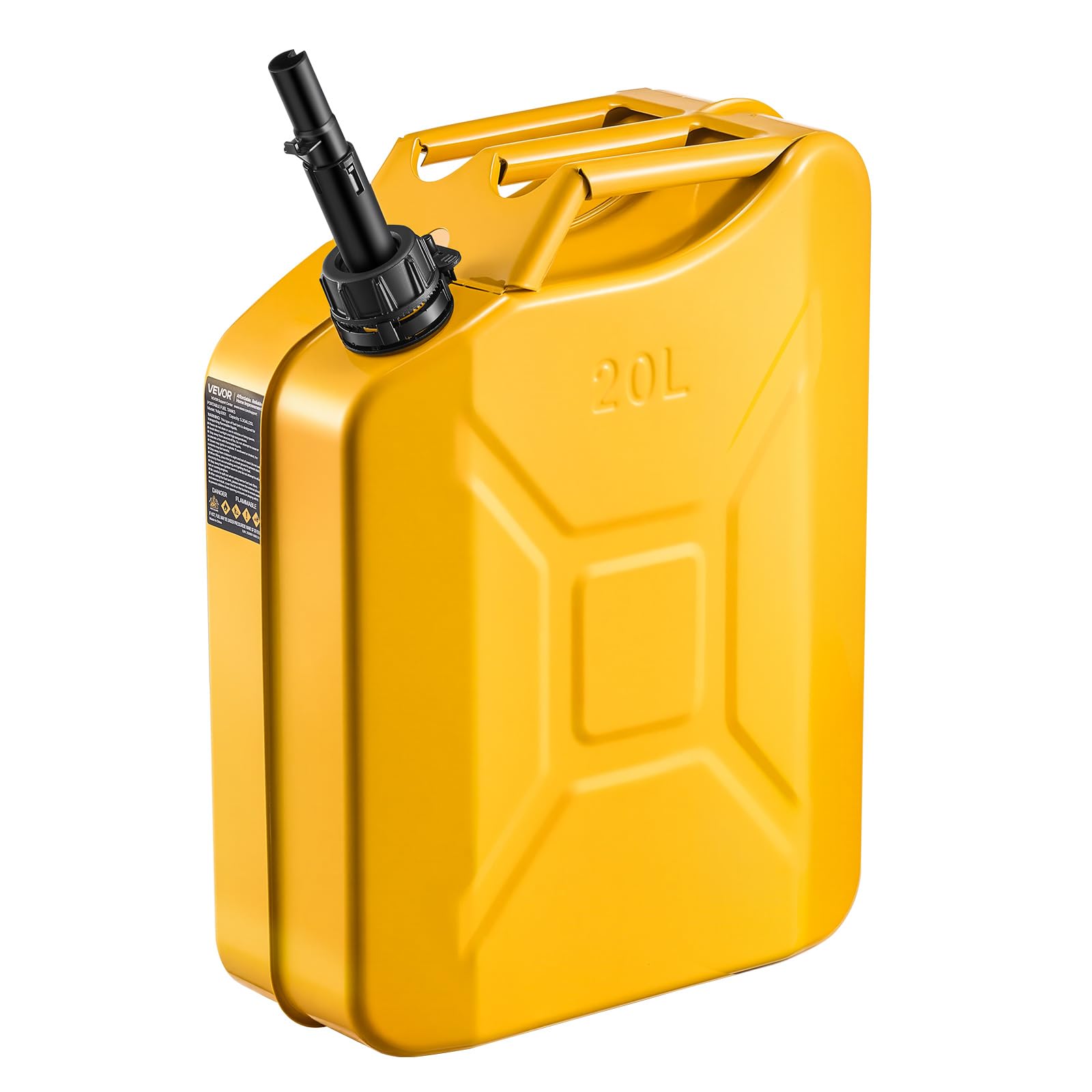 VEVOR Tanica per Carburante in Metallo da 20 L con Beccuccio e Maniglia, Serbatoio del Carburante Resistente alla Corrosione e a Prova di Perdite, alla Maggior Parte di Auto, Moto, Gialla