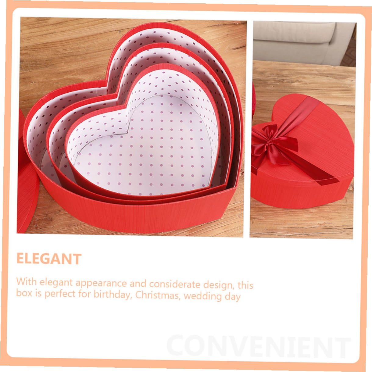 WEKAMOS 3 Stück Herzförmige Geschenkboxen Rot mit Deckel Aufbewahrungsboxen aus Karton für Valentinstag Hochzeit und Kosmetikartikel