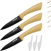 UVHJW 3.5" Paring Knives Set of 3 with Sheaths - Razor Sharp Stainless Steel, Black Slip-Resistant Handles for Precise Peeling & Slicing