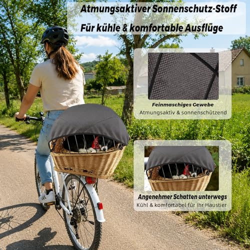 Sonnensegel für Hundefahrradkorb & Fahrradkorb – Großes, verstellbares Schutznetz für Hunde – Atmungsaktiv, Wind- & staubgeschützt, sicher & stabil – Für Fast alle Fahrradkörbe, ganzjährig nutzbar