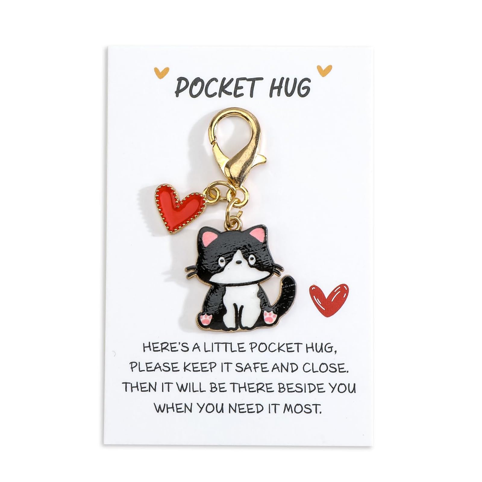 Virelle Women's Multicolour Pocket Hug Keyring Black Cat Keyring With Card, Cat Keychain Encouragement Gift, Unusual Birthday Gifts For Friend