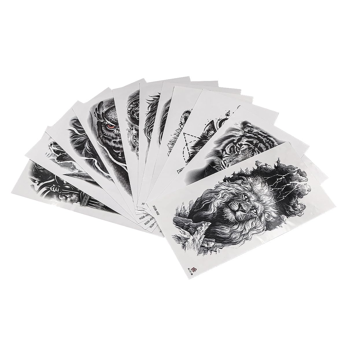 ANCLLO 12 hojas de mangas de brazo completo tatuajes temporales negro animal león lobo patrón grande simulación tatuaje pegatina realista tatuajes falsos para adultos