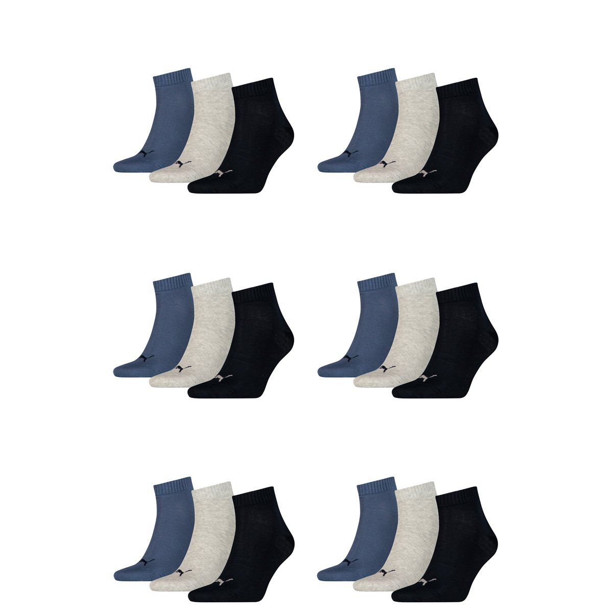 PUMA 18 Paar Unisex Quarter Socken Sneaker Gr. 35-49 für Damen Herren Füßlinge, Farbe:532 - navy/grey/nightshadow b, Socken & Strümpfe:35-38