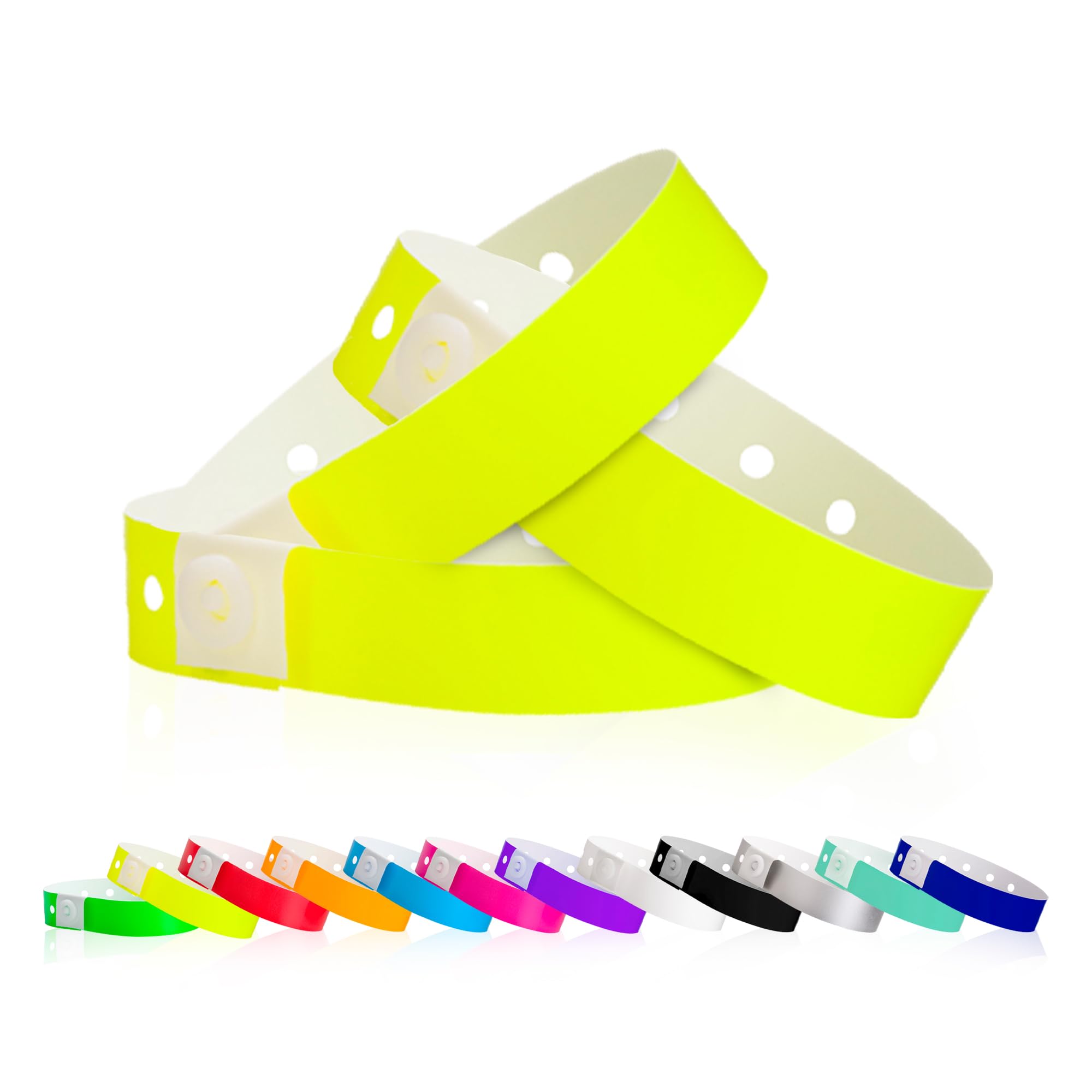 100 WristCo Neon Yellow Plastic Wristbands for Events