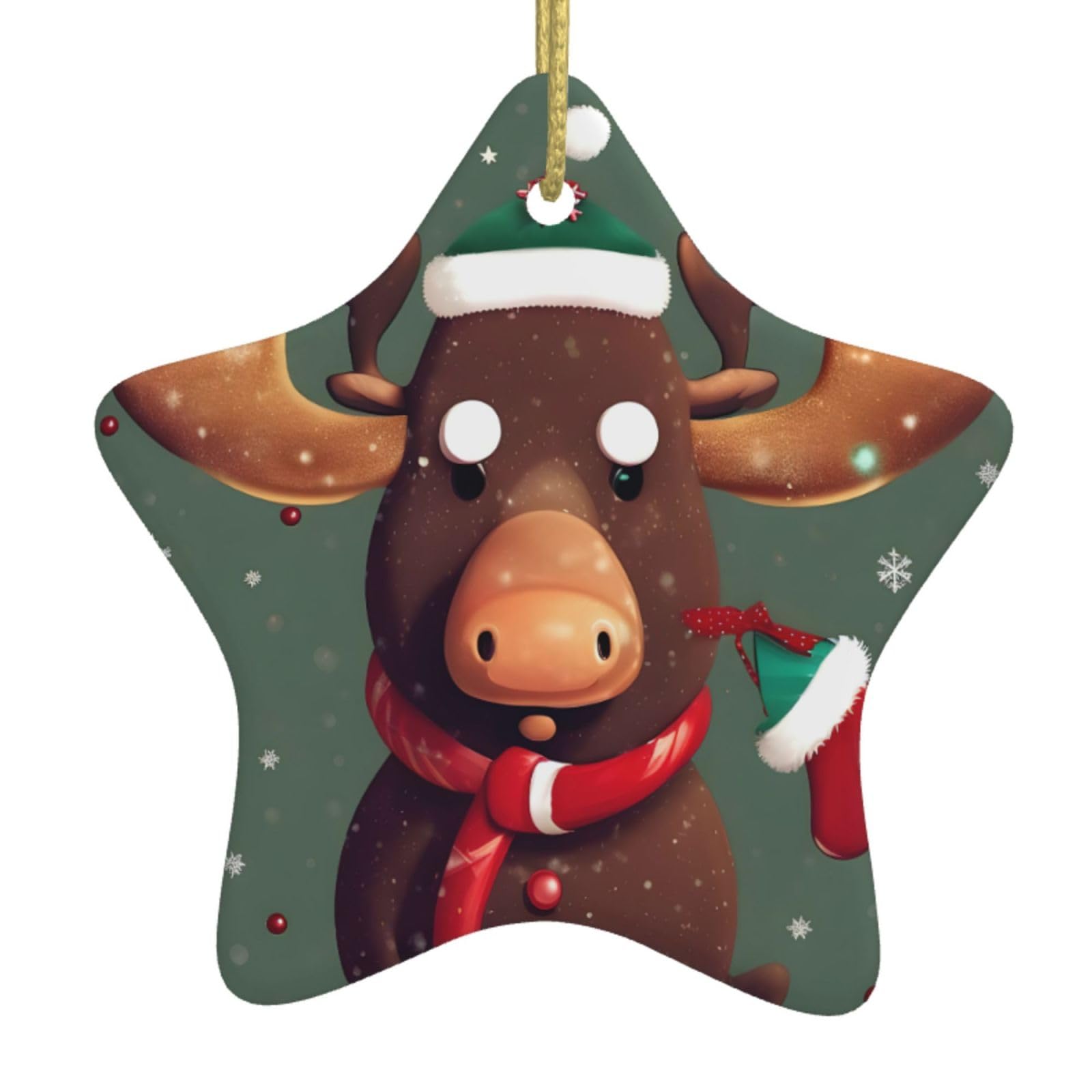 Nbtghga White Funny Christmas Moose Head Print Christmas Ornaments, Ceramic Hanging Ornament, Round Shape Decorations