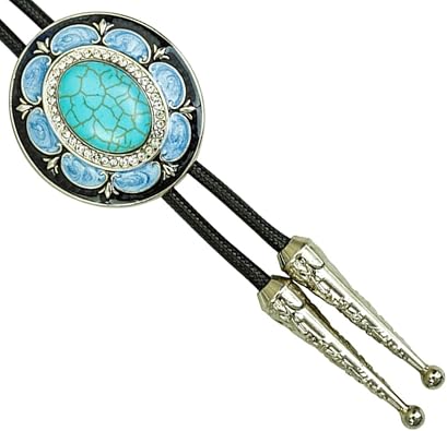 Bolo tie, Western Cowboy Native American Necktie with Waxed Cotton Rope for Men Women turquoise