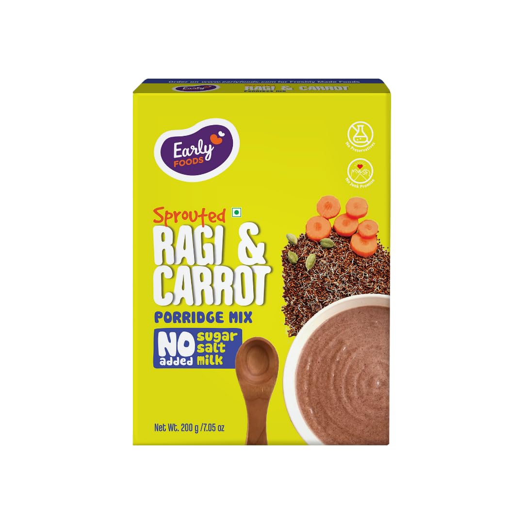 No Added Sugar No Salt Porridge - Sprouted Ragi Cereal with Carrots | No Preservatives | Ragi Malt for Kids | No Milk Powder 200g