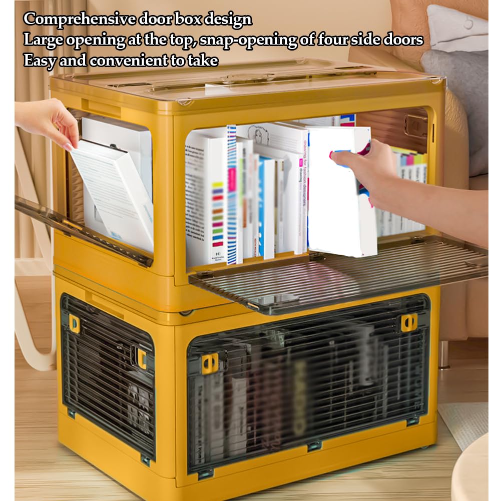 Cajas Almacenaje Plastico Grandes, Cajas Almacenaje Plastico con Tapa y Ruedas, Cajas Almacenaje Plegables con 5x Puerta Caja de Almacenamiento Apilable para Dormitorio Camping