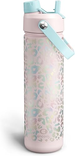 Miniatura 23 de ENCOOL Botella de agua aislada con popote, de acero inoxidable, a prueba de fugas, sin BPA, al vacío de doble pared que se mantiene fría durante 24