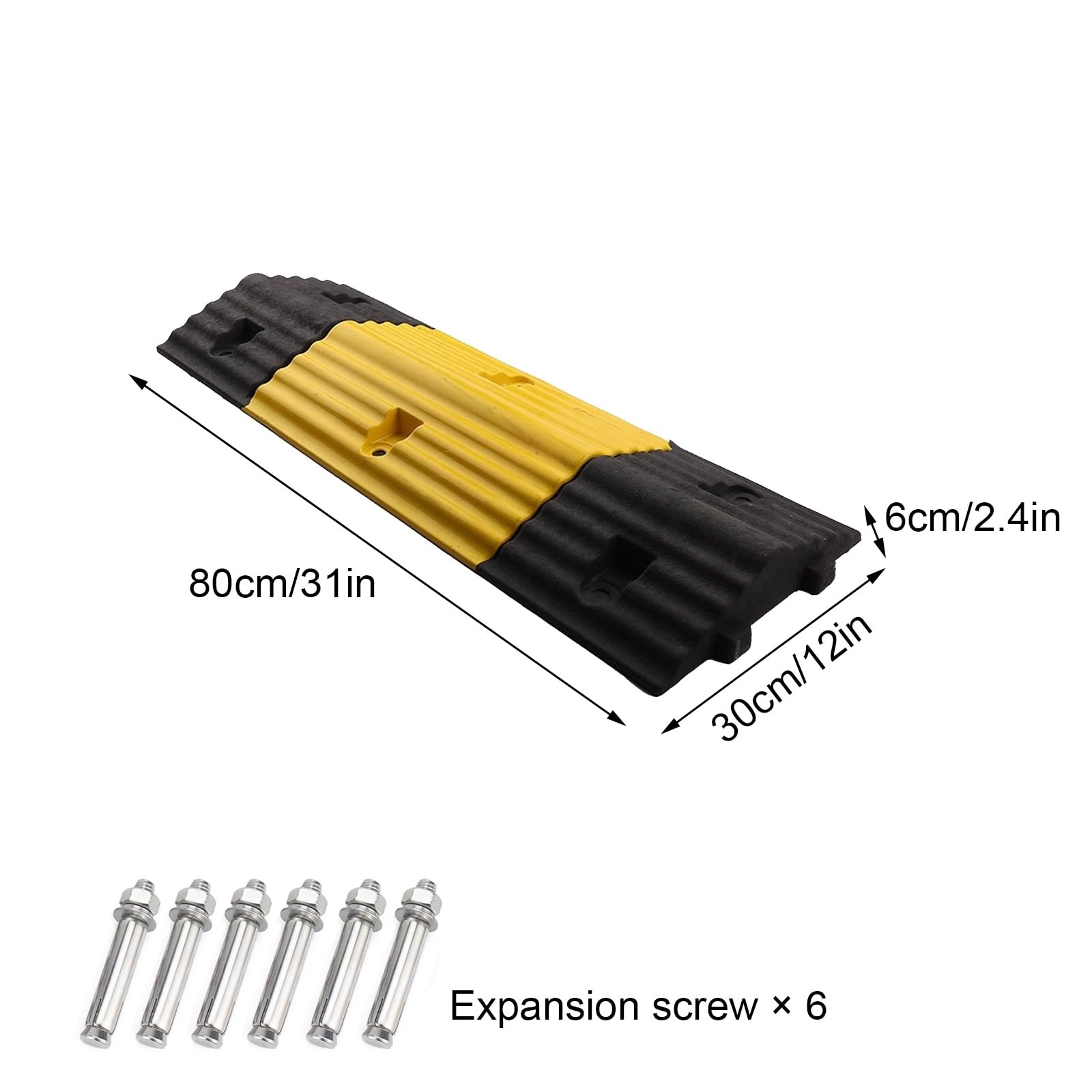 WXXZCE 80cm Reductor de Velocidad Vial, Reductor de Velocidad de Goma, Reductor Velocidad Coche, Altura 6cm, Se Pueden Empalmar, Carga Máxima 40t, para Garajes, Caminos de Grava, Asfalto y Hormigón