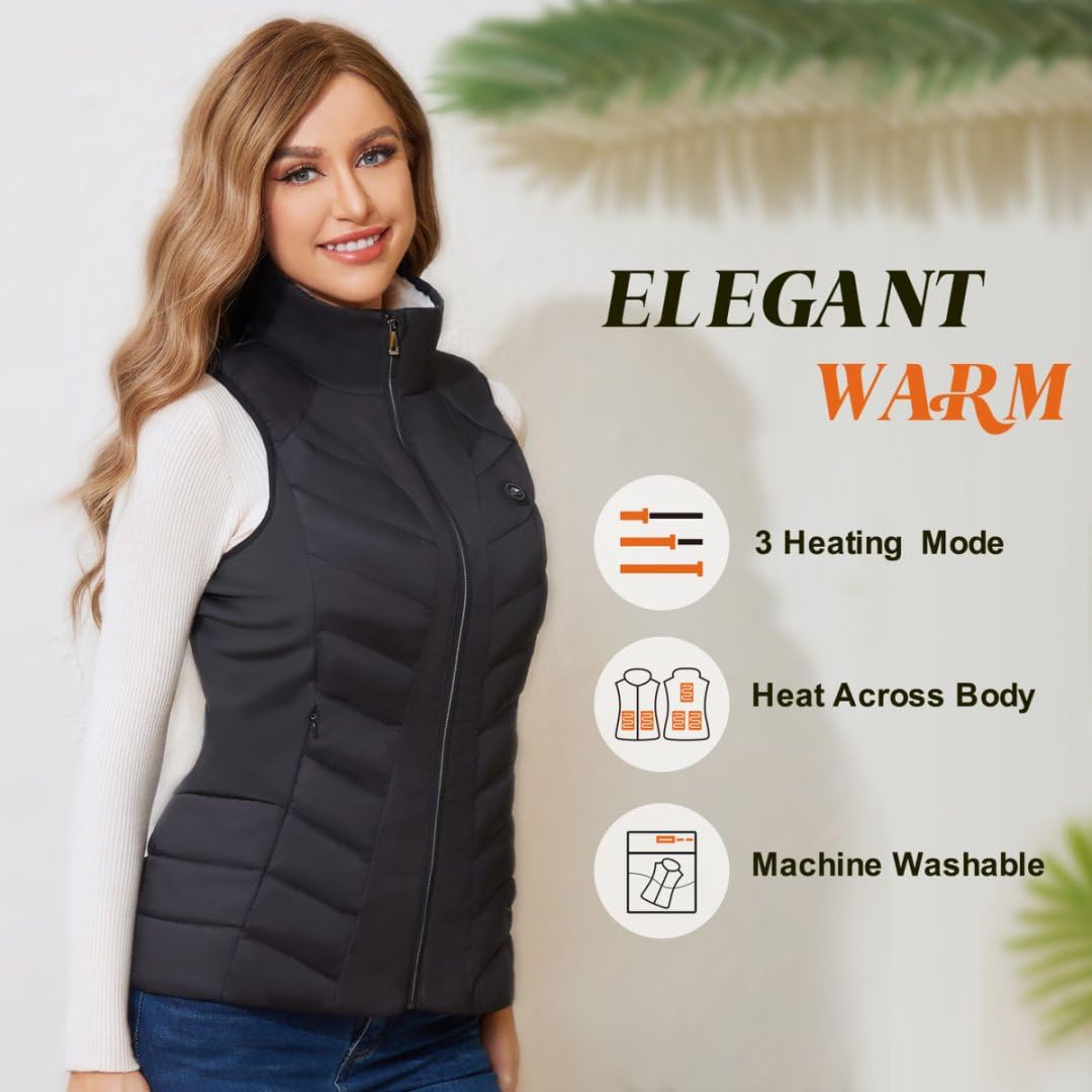 Vofuoti Beheizbare Weste Damen mit 10000 mAh Powerbank,Weihnachten Geschenk für frauen,Slim fit Wärmeweste Leichtgewicht Heizweste mit 5 Heizbereich,Beheizbare Jacke Damen für Innen,Außen,Einkaufen