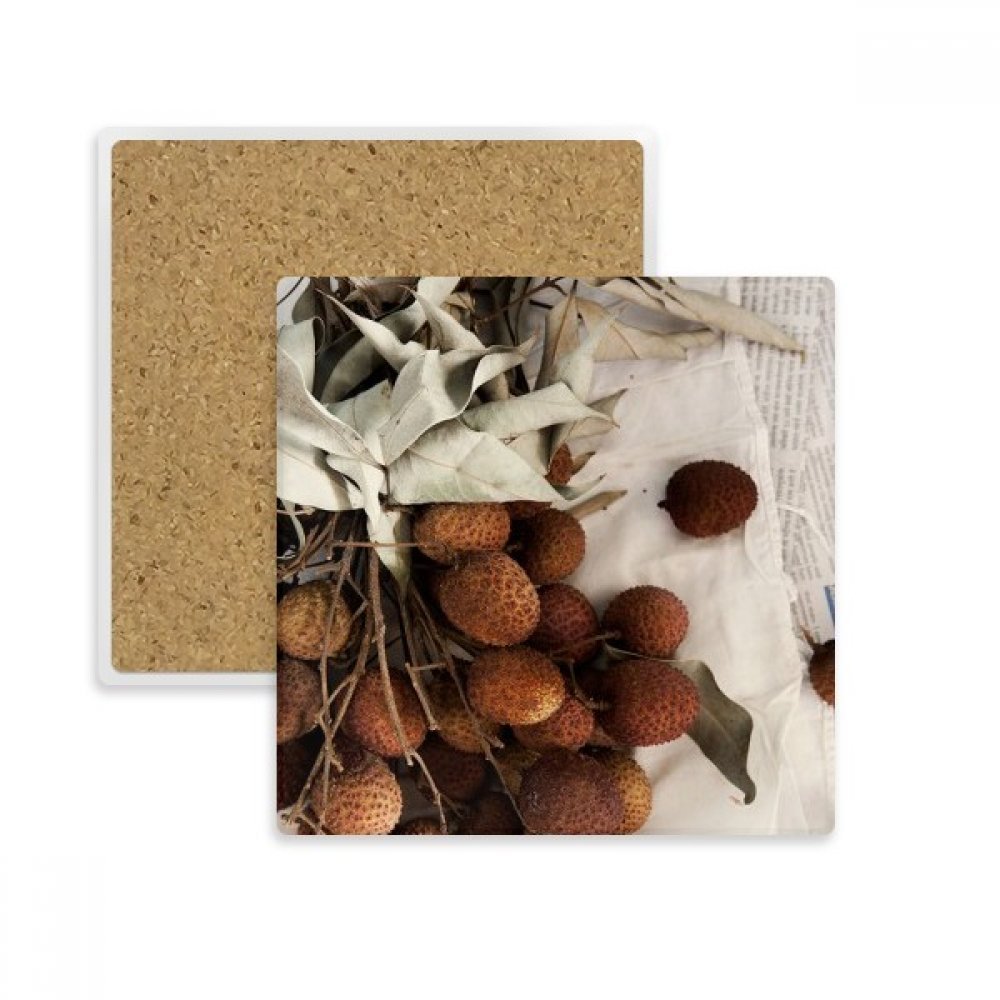 Coaster litchi en pierre absorbante pour tasse et verre déco tropicale
