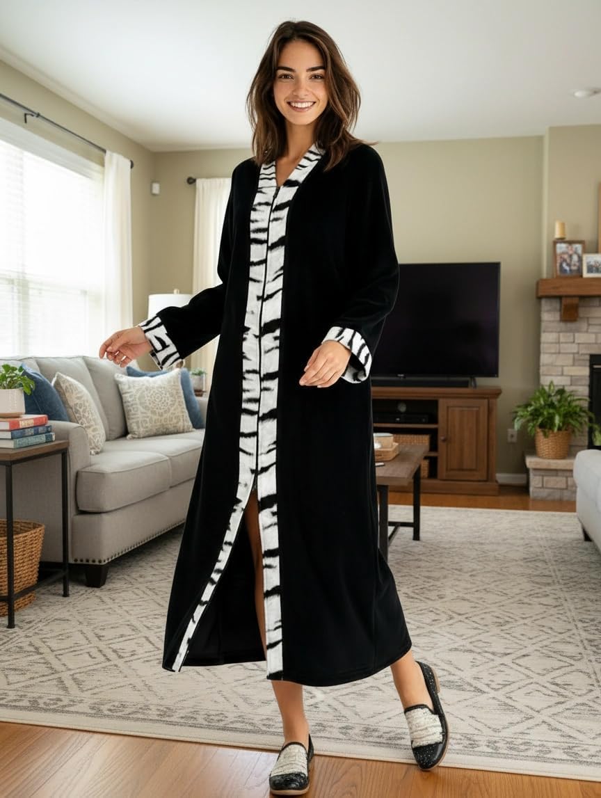 Alexander Del Rossa Kimono Robe with Zipper, Zip Up Robe for Women - Image 2